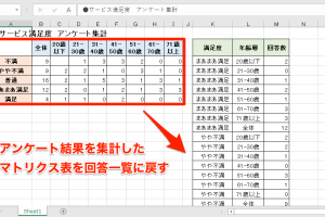 エクセルでマトリクス表を回答一覧に変換！ピボットテーブルウィザード活用法