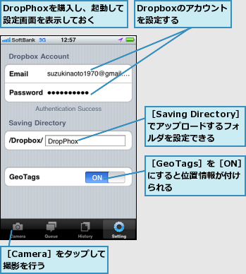 iPhoneの写真をDropboxに加工しながらアップロードする方法 1