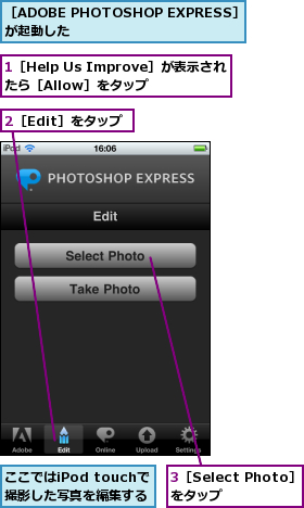 iPod touchのカメラで撮影した写真を簡単編集!加工術 1 ipod touche381aee382abe383a1e383a9e381a7e692aee5bdb1e38197e3819fe58699e79c9fe38292e7b0a1e58d98e7b7a8e99b86efbc81e58aa0e5b7a5e8a193